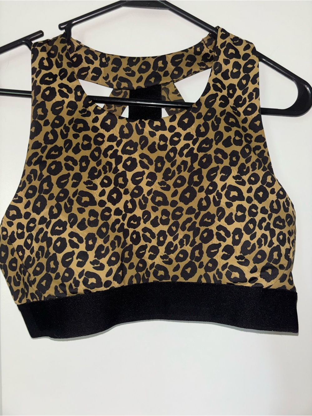 Leopard Print High Neck Sports Bra with Black Band